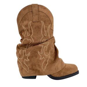 NOBO Womens Square Toe Zip Side Slouchy Foldover Brown Western Boots Size 11 NWO